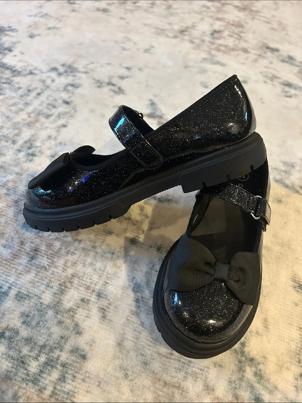 Cat & Jack Black Glitter Mary Jane Flats with Bow Strap